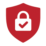 An icon of a red shield with a lock and check in the middle. 